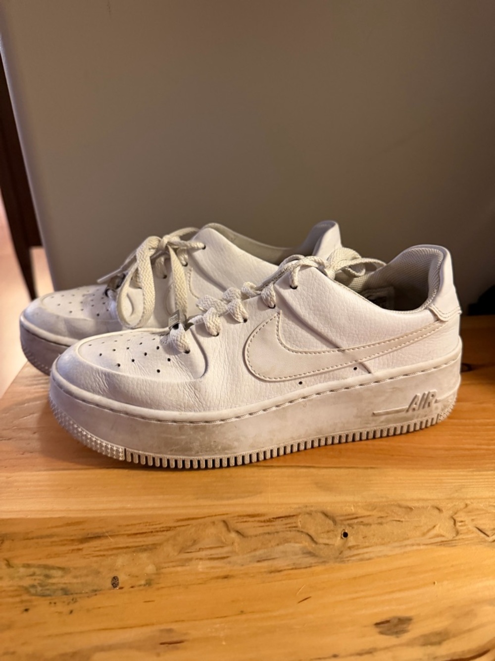 Nike Air Force 1 White Leather Low-Top Sneakers with Platform Sole